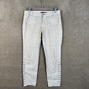 Peruvian Connection Pants Womens 10 Beige Denim Skinny Ankle Button Hem Riding